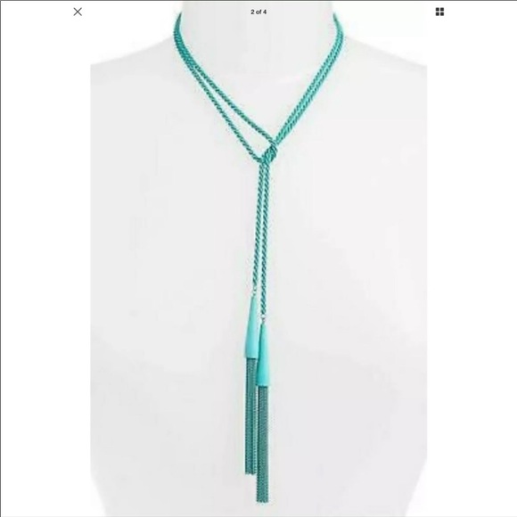NWT KENDRA SCOTT Phara Aqua Matte Lariat Necklace - Picture 3 of 4